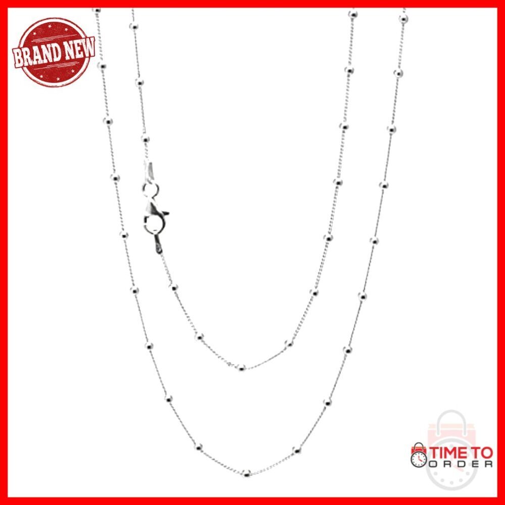 925 Sterling Silver Curb Chain Beaded Necklace Layered Stacking 16-24in